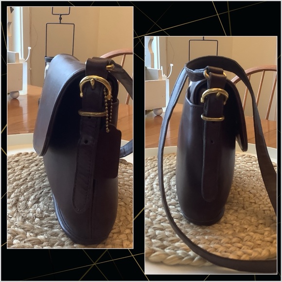 VTG Coach Equestrian Flap Bag Chocolate Brown Leather w Adjustable Buckle Straps - Picture 6 of 17